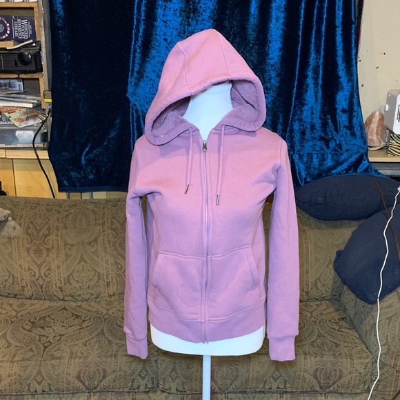 Sherpa lined Hoodie Y2K Women’s Size Small Zip-Up Warm Pink Thick Warm Vintage - Picture 10 of 11